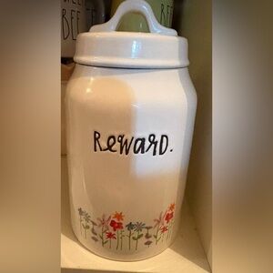Rae Dunn White Ceramic Rewards Jar with Floral Design